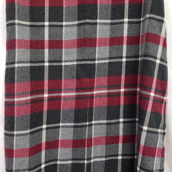 Pietro Brunelli Milano Italy Gray Maroon Plaid Bateau Wool Shift Dress Academia - Picture 7 of 16